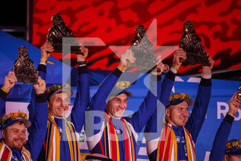 2022-01-14 - 500 Sotnikov Dmitry (rus), Akhmadeev Ruslan (rus), Akhmetzianov Ilgiz (rus), Kamaz-Master, Kamaz 43509, T5 FIA Camion, portrait, podium during the Podium Finish of the Dakar Rally 2022, on January 14th 2022 in Jeddah, Saudi Arabia - PODIUM FINISH - STAGE 12 OF THE DAKAR RALLY 2022 BETWEEN BISHA AND JEDDAH - RALLY - MOTORS