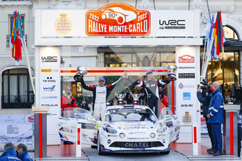 2022-01-23 - 48 Raphaël ASTIER (FRA), Frédéric VAUCLARE (FRA), RAPHAËL ASTIER ALPINE A110, podium during the 2022 WRC World Rally Car Championship, 90th edition of the Monte Carlo rally from January 20 to 23, 2022 at Monaco - 2022 WRC WORLD RALLY CAR CHAMPIONSHIP, 90TH EDITION OF THE MONTE CARLO RALLY - RALLY - MOTORS