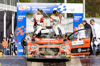 2022-04-24 - podium, portrait ROSSEL Yohan (fra), Citroen C3, portrait SARREAUD Valentin (fra), Citroen C3, portrait during the Croatia Rally 2022, 3rd round of the 2022 WRC World Rally Car Championship, from April 21 to 24, 2022 at Zagreb, Croatia - CROATIA RALLY 2022, 3RD ROUND OF THE 2022 WRC WORLD RALLY CAR CHAMPIONSHIP - RALLY - MOTORS