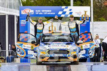 2022-04-24 - podium, portrait JOONA Lauri (fin), Ford Fiesta Rally3, portrait KORHONEN Mikael (fin), Ford Fiesta Rally3, portrait during the Croatia Rally 2022, 3rd round of the 2022 WRC World Rally Car Championship, from April 21 to 24, 2022 at Zagreb, Croatia - CROATIA RALLY 2022, 3RD ROUND OF THE 2022 WRC WORLD RALLY CAR CHAMPIONSHIP - RALLY - MOTORS