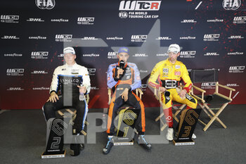 2022-06-12 - AZCONA Mikel (ESP), BRC Hyundai N Squadra Corse, Hyundai Elantra N TCR, portrait EHRLACHERR Yann (FRA), Cyan Performance Lynk & Co, Lynk & Co 03 TCR, portrait BERTHON Nathanael (FRA), Comtoyou DHL Team Audi Sport, Audi RS 3 LMS, portrait conference de presse press conference, during the WTCR - Race of Hungary 2022, 3rd round of the 2022 FIA World Touring Car Cup, on the Hungaroring from June 10 to 12 in Budapest, Hungary - AUTO - WTCR - RACE OF HUNGARY 2022 - GRAND TOURISM - MOTORS