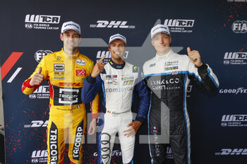 2022-06-25 - MAGNUS Gilles (BEL), Comtoyou Team Audi Sport, Audi RS 3 LMS, portrait pole position BERTHON Nathanael (FRA), Comtoyou DHL Team Audi Sport, Audi RS 3 LMS, portrait, EHRLACHERR Yann (FRA), Cyan Performance Lynk & Co, Lynk & Co 03 TCR, portrait during the WTCR - Race of Spain 2022, 4th round of the 2022 FIA World Touring Car Cup, on the MotorLand Aragon from June 24 to 26 in Alcaniz, Spain - AUTO - WTCR - RACE OF SPAIN 2022 - GRAND TOURISM - MOTORS
