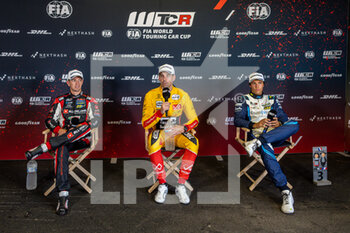 07/08/2022 - Press Conference, GIROLAMI Nestor (ARG), ALL-INKL.COM Münnich Motorsport, Honda Civic Type R TCR, portrait, BERTHON Nathanael (FRA), Comtoyou DHL Team Audi Sport, Audi RS 3 LMS, portrait, MAGNUS Gilles (BEL), Comtoyou Team Audi Sport, Audi RS 3 LMS, portrait during the WTCR - Race of Alsace Grand Est 2022, 7th round of the 2022 FIA World Touring Car Cup, on the Anneau du Rhin from August 6 to 7 in Biltzheim, France - AUTO - WTCR - RACE OF ALSACE GRAND EST 2022 - TURISMO E GRAN TURISMO - MOTORI