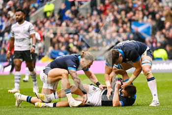 05/11/2022 - Scotland's Ben White celebrates with Scotland's Stuart Hogg and Scotland's Jack Dempsey after he scores a try during the 2022 Autumn Nations Series, rugby union test match between Scotland and Fiji on November 5, 2022 at BT Murrayfield Stadium in Edinburgh, Scotland - RUGBY - TEST MATCH - SCOTLAND V FIJI - AUTUMN NATIONS SERIES - RUGBY