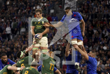 12/11/2022 - Eben Etzebeth of South Africa, Cameron Woki of France during the 2022 Autumn Nations Series, rugby union test match between France and South Africa (Springboks) on November 12, 2022 at Velodrome stadium in Marseille, France - RUGBY - TEST MATCH - FRANCE V SOUTH AFRICA - AUTUMN NATIONS SERIES - RUGBY