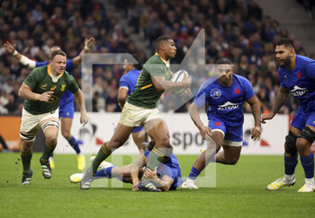 12/11/2022 - Damian Willemse of South Africa, Peato Mauvaka, Romain Taofifenua of France during the 2022 Autumn Nations Series, rugby union test match between France and South Africa (Springboks) on November 12, 2022 at Velodrome stadium in Marseille, France - RUGBY - TEST MATCH - FRANCE V SOUTH AFRICA - AUTUMN NATIONS SERIES - RUGBY
