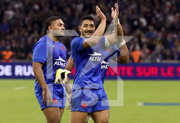 12/11/2022 - Yoram Moefana, Peato Mauvaka (left) of France celebrate the victory following the 2022 Autumn Nations Series, rugby union test match between France and South Africa (Springboks) on November 12, 2022 at Velodrome stadium in Marseille, France - RUGBY - TEST MATCH - FRANCE V SOUTH AFRICA - AUTUMN NATIONS SERIES - RUGBY
