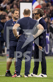 12/11/2022 - Assistant coaches of France Laurent Labit, William Servat, head coach of France Fabien Galthie following the 2022 Autumn Nations Series, rugby union test match between France and South Africa (Springboks) on November 12, 2022 at Velodrome stadium in Marseille, France - RUGBY - TEST MATCH - FRANCE V SOUTH AFRICA - AUTUMN NATIONS SERIES - RUGBY