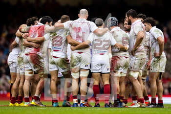 19/11/2022 - Georgia team huddle after scoring a try during the 2022 Autumn Nations Series, rugby union test match between Wales and Georgia on November 19, 2022 at Millenium Stadium in Cardiff, Wales - RUGBY - TEST MATCH - WALES V GEORGIA - AUTUMN NATIONS SERIES - RUGBY