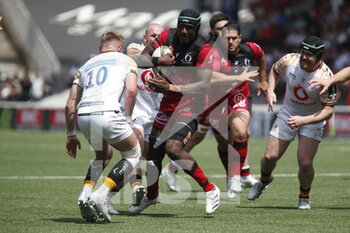 14/05/2022 - Joel KPOKU of Lyon and Charlie ATKINSON of Wasps and Dan ROBSON of Wasps during the EPCR Challenge Cup, Semi Finals rugby union match between LOU Rugby (Lyon) and Wasps on May 14, 2022 at Matmut Stadium Gerland in Lyon, France - LOU RUGBY (LYON) AND WASPS - CHALLENGE CUP - RUGBY