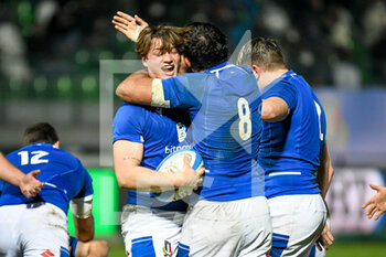 2022-02-11 - Happiness of Passarella Dewi (Italy) and Ferrari Giacomo (Italy) - 2022 SIX NATIONS UNDER 20 - ITALY VS ENGLAND - SIX NATIONS - RUGBY
