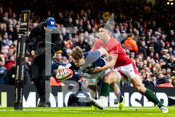 2022-02-12 - Darcy Graham of Scotland scores his sides first try during the Six Nations 2022, rugby union match between Wales and Scotland on February 12, 2022 at Principality Stadium in Cardiff, Wales - SIX NATIONS 2022 - WALES VS SCOTLAND - SIX NATIONS - RUGBY