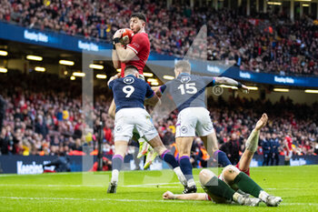 2022-02-12 - Alex Cuthbert of Wales claims the high ball during the Six Nations 2022, rugby union match between Wales and Scotland on February 12, 2022 at Principality Stadium in Cardiff, Wales - SIX NATIONS 2022 - WALES VS SCOTLAND - SIX NATIONS - RUGBY