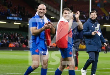 2022-03-11 - Maxime Lucu, Antoine Dupont of France celebrate after the Six Nations 2022 rugby union match between Wales and France on March 11, 2022 at Principality Stadium in Cardiff, Wales - SIX NATIONS 2022 - WALES VS FRANCE - SIX NATIONS - RUGBY