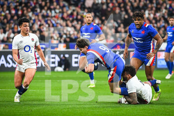 2022-03-19 - Marcus SMITH of England, Antoine DUPONT of France and Jonathan DANTY of France during the Six Nations 2022 rugby union match between France and England on March 19, 2022 at Stade de France in Saint-Denis, France - SIX NATIONS 2022 - FRANCE VS ENGLAND - SIX NATIONS - RUGBY
