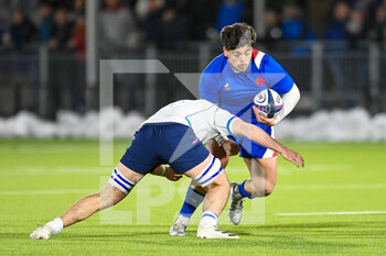 2022-02-25 - France's Connor Sa is tackled by Scotland's Rhys Tait during the Under - 20 Six Nations 2022, rugby union match between Scotland and France on February 25, 2022 at the DAM Healthcare Stadium in Edinburgh, Scotland - UNDER - 20 SIX NATIONS 2022 - SCOTLAND VS FRANCE - WORLD CUP - RUGBY