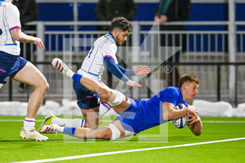 2022-02-25 - France's Esteban Capilla scores the opening try during the Under - 20 Six Nations 2022, rugby union match between Scotland and France on February 25, 2022 at the DAM Healthcare Stadium in Edinburgh, Scotland - UNDER - 20 SIX NATIONS 2022 - SCOTLAND VS FRANCE - WORLD CUP - RUGBY