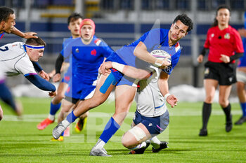 2022-02-25 - France's Louis Le Brun is tackled during the Under - 20 Six Nations 2022, rugby union match between Scotland and France on February 25, 2022 at the DAM Healthcare Stadium in Edinburgh, Scotland - UNDER - 20 SIX NATIONS 2022 - SCOTLAND VS FRANCE - WORLD CUP - RUGBY
