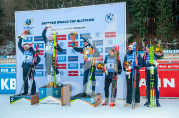 2022-12-18 - Podium during the BMW IBU World Cup 2022, Annecy - Le Grand-Bornand, Men's 15 Km Mass Start, on December 18, 2022 in Le Grand-Bornand, France - BIATHLON - WORLD CUP - LE GRAND BORNAND - MEN'S MASS START - BIATHLON - WINTER SPORTS