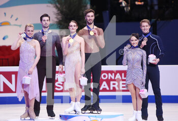 2022-03-26 - Madison Hubbell, Zachary Donohue of USA, Gabriella Papadakis, Guillaume Cizeron of France and Madison Chock, Evan Bates of USA during the ISU World Figure Skating Championships 2022 on March 26, 2022 at the Sud de France Arena in Montpellier, France - ISU WORLD FIGURE SKATING CHAMPIONSHIPS 2022 - ICE SKATING - WINTER SPORTS
