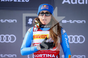 2022-01-22 - GOGGIA Sofia (ITA) celebrates after winning the first place on podium - 2022 FIS SKI WORLD CUP - WOMEN'S DOWN HILL - ALPINE SKIING - WINTER SPORTS