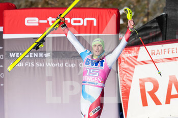 2022-01-15 - 16.01.2022, Wengen, Wengen, FIS Ski World Cup: Lauberhorn Wengen, Daniel Jule (Switzerland) celebrates his 2nd in Wengen - 2022 FIS SKI WORLD CUP - LAUBERHORN - ALPINE SKIING - WINTER SPORTS