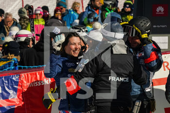 2022-03-05 - 05.03.2022, Lenzerheide, Lenzerheide, FIS Ski World Cup: Lenzerheide Super G Women, Romane Miradoli (France) celebrates her first place - FIS SKI WORLD CUP 2022 - LENZERHEIDE SUPER G WOMEN - ALPINE SKIING - WINTER SPORTS