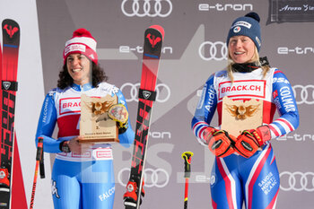 2022-03-06 - 06.03.2022, Lenzerheide, Lenzerheide, FIS Ski World Cup: Lenzerheide  Women's Giant Slalom, left to right:
Federica Brignone (ITA) 2nd place and Tessa Worley (FRA) 1st place - FIS SKI WORLD CUP: LENZERHEIDE WOMEN'S GIANT SLALOM - ALPINE SKIING - WINTER SPORTS