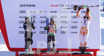 2022-12-10 - The winners of the Audi FIS World Cup 2022 Women’s Giant Slalom on 10 December 2022, in Sestriere, Italy. Photo Nderim Kaceli - WORLD CUP - WOMEN GIANT SLALOM - ALPINE SKIING - WINTER SPORTS