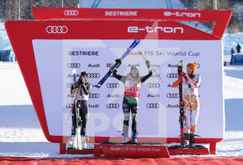 2022-12-10 - (L-r) Sara Hector of Sweden, Marta Bassino of Italy and Petra Vlhova of Slovakia,The winners of the Audi FIS World Cup 2022 Women’s Giant Slalom on 10 December 2022, in Sestriere, Italy. Photo Nderim Kaceli - WORLD CUP - WOMEN GIANT SLALOM - ALPINE SKIING - WINTER SPORTS