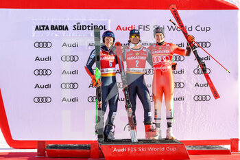 2022-12-18 - Lucas BRAATHEN (NOR) first, Henrik KRISTOFFERSEN (NOR) second and Marco ODERMATT (SUI) third - FIS ALPINE SKI WORLD CUP - MEN GIANT SLALOM - ALPINE SKIING - WINTER SPORTS