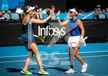 2022-01-19 - Danielle Collins of the United States & Desirae Krawczyk of the United States in action during the first round of doubles at the 2022 Australian Open, WTA Grand Slam tennis tournament on January 19, 2022 at Melbourne Park in Melbourne, Australia - 2022 AUSTRALIAN OPEN, WTA GRAND SLAM TENNIS TOURNAMENT - INTERNATIONALS - TENNIS