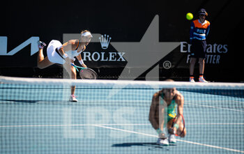2022-01-20 - Danka Kovinic of Montenegro & Aleksandra Krunic of Serbia in action during the second round of the 2022 Australian Open, WTA Grand Slam tennis tournament on January 21, 2022 at Melbourne Park in Melbourne, Australia - 2022 AUSTRALIAN OPEN, WTA GRAND SLAM TENNIS TOURNAMENT - INTERNATIONALS - TENNIS