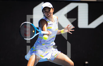 2022-01-22 - Shuai Zhang of China in action against Elise Mertens of Belgium during the third round at the 2022 Australian Open, WTA Grand Slam tennis tournament on January 22, 2022 at Melbourne Park in Melbourne, Australia - 2022 AUSTRALIAN OPEN, WTA GRAND SLAM TENNIS TOURNAMENT - INTERNATIONALS - TENNIS