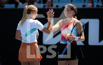 2022-01-23 - Anastasia Potapova of Russia & Rebecca Peterson of Sweden in action during the second round of doubles at the 2022 Australian Open, WTA Grand Slam tennis tournament on January 23, 2022 at Melbourne Park in Melbourne, Australia - 2022 AUSTRALIAN OPEN, WTA GRAND SLAM TENNIS TOURNAMENT - INTERNATIONALS - TENNIS