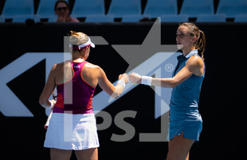 2022-01-24 - Petra Martic of Croatia & Shelby Rogers of the United States in action during the third round of doubles at the 2022 Australian Open, WTA Grand Slam tennis tournament on January 24, 2022 at Melbourne Park in Melbourne, Australia - 2022 AUSTRALIAN OPEN, WTA GRAND SLAM TENNIS TOURNAMENT - INTERNATIONALS - TENNIS