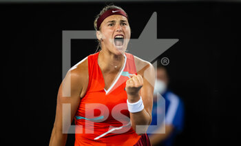 2022-01-24 - Aryna Sabalenka of Belarus in action against Kaia Kanepi of Estonia during the fourth round at the 2022 Australian Open, WTA Grand Slam tennis tournament on January 24, 2022 at Melbourne Park in Melbourne, Australia - 2022 AUSTRALIAN OPEN, WTA GRAND SLAM TENNIS TOURNAMENT - INTERNATIONALS - TENNIS