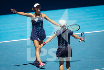 2022-01-25 - Ena Shibahara of Japan & Shuko Aoyama of Japan in action during the doubles quarter-final of the 2022 Australian Open, WTA Grand Slam tennis tournament on January 25, 2022 at Melbourne Park in Melbourne, Australia - 2022 AUSTRALIAN OPEN, WTA GRAND SLAM TENNIS TOURNAMENT - INTERNATIONALS - TENNIS