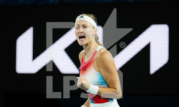2022-01-28 - Kristina Mladenovic of France in action during the mixed doubles final with partner Ivan Dodig at the 2022 Australian Open, Grand Slam tennis tournament on January 28, 2022 at Melbourne Park in Melbourne, Australia - 2022 AUSTRALIAN OPEN, GRAND SLAM TENNIS TOURNAMENT - INTERNATIONALS - TENNIS