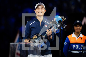 2022-01-29 - Ashleigh Barty of Australia during the trophy ceremony after winning against Danielle Collins of United States the final of the 2022 Australian Open, Grand Slam tennis tournament on January 29, 2022 at Melbourne Park in Melbourne, Australia - 2022 AUSTRALIAN OPEN, GRAND SLAM TENNIS TOURNAMENT - INTERNATIONALS - TENNIS
