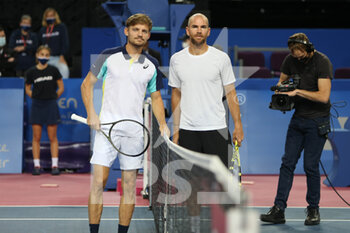 2022-02-03 - David Goffin of Belgium and Adrian Mannarino of France during the Open Sud de France 2022, ATP 250 tennis tournament on February 3, 2022 at Sud de France Arena in Montpellier, France - OPEN SUD DE FRANCE 2022, ATP 250 TENNIS TOURNAMENT - INTERNATIONALS - TENNIS