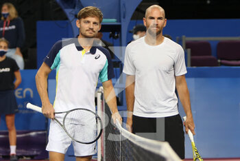 2022-02-03 - David Goffin of Belgium and Adrian Mannarino of France during the Open Sud de France 2022, ATP 250 tennis tournament on February 3, 2022 at Sud de France Arena in Montpellier, France - OPEN SUD DE FRANCE 2022, ATP 250 TENNIS TOURNAMENT - INTERNATIONALS - TENNIS