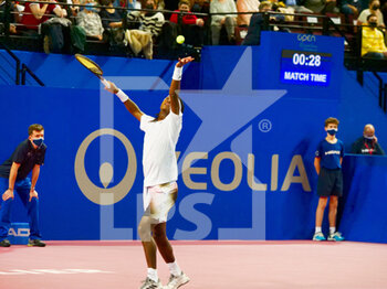 2022-02-03 - Mikael Ymer of Sweden in action against Gael Monfils of France during the Open Sud de France 2022, ATP 250 tennis tournament on February 3, 2022 at Sud de France Arena in Montpellier, France - OPEN SUD DE FRANCE 2022, ATP 250 TENNIS TOURNAMENT - INTERNATIONALS - TENNIS