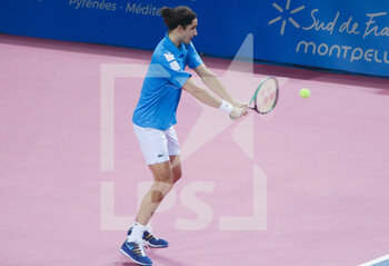 2022-02-04 - Pierre-Hughes Herbert of France during the doubles quarter-finals at Open Sud de France 2022, ATP 250 tennis tournament on February 4, 2022 at Sud de France Arena in Montpellier, France - OPEN SUD DE FRANCE 2022, ATP 250 TENNIS TOURNAMENT - INTERNATIONALS - TENNIS