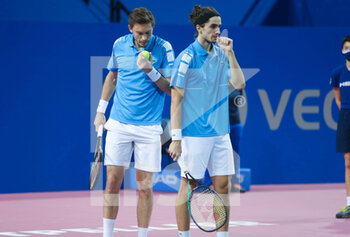 2022-02-06 - Nicolas Mahut and Pierre-Hughes Herbert of France during the Double final of the Open Sud de Fance 2022, ATP 250 tennis tournament on February 6, 2022 at Sud de France Arena in Montpellier France - OPEN SUD DE FRANCE 2022, ATP 250 TENNIS TOURNAMENT - INTERNATIONALS - TENNIS