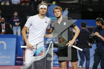 2022-02-06 - Alexander Zverev of Germany and Alexander Bublik of Kazakhstan during the final of the Open Sud de Fance 2022, ATP 250 tennis tournament on February 6, 2022 at Sud de France Arena in Montpellier France - OPEN SUD DE FRANCE 2022, ATP 250 TENNIS TOURNAMENT - INTERNATIONALS - TENNIS