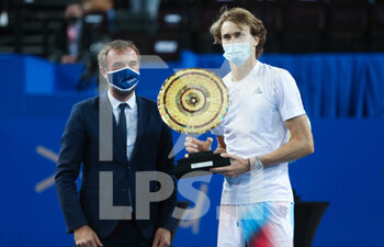 2022-02-06 - Alexander Zverev of Germany with the runner-up trophy after loosing against Alexander Bublik of Kazakhstan during the final of the Open Sud de France 2022, ATP 250 tennis tournament on February 6, 2022 at Sud de France Arena in Montpellier, France - OPEN SUD DE FRANCE 2022, ATP 250 TENNIS TOURNAMENT - INTERNATIONALS - TENNIS