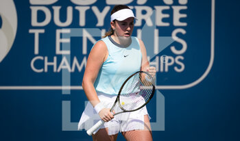 2022-02-15 - Jelena Ostapenko of Latvia in action during the first round of the 2022 Dubai Duty Free Tennis Championships WTA 1000 tennis tournament on February 15, 2022 at The Aviation Club Tennis Centre in Dubai, UAE - 2022 DUBAI DUTY FREE TENNIS CHAMPIONSHIPS WTA 1000 TENNIS TOURNAMENT - INTERNATIONALS - TENNIS