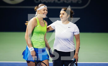 2022-02-16 - Sania Mirza of India & Lucie Hradecka of the Czech Republic playing doubles at the 2022 Dubai Duty Free Tennis Championships WTA 1000 tennis tournament on February 16, 2022 at The Aviation Club Tennis Centre in Dubai, UAE - 2022 DUBAI DUTY FREE TENNIS CHAMPIONSHIPS WTA 1000 TENNIS TOURNAMENT - INTERNATIONALS - TENNIS