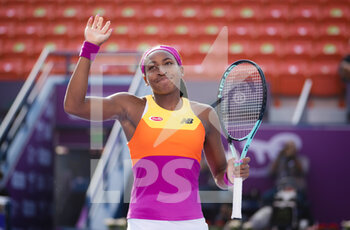 2022-02-23 - Cori Gauff of the United States celebrates after winning against Paula Badosa of Spain during the third round of the 2022 Qatar TotalEnergies Open, WTA 1000 tennis tournament on February 23, 2022 at Khalifa tennis and squash complex in Doha, Qatar - 2022 QATAR TOTALENERGIES OPEN, WTA 1000 TENNIS TOURNAMENT - INTERNATIONALS - TENNIS